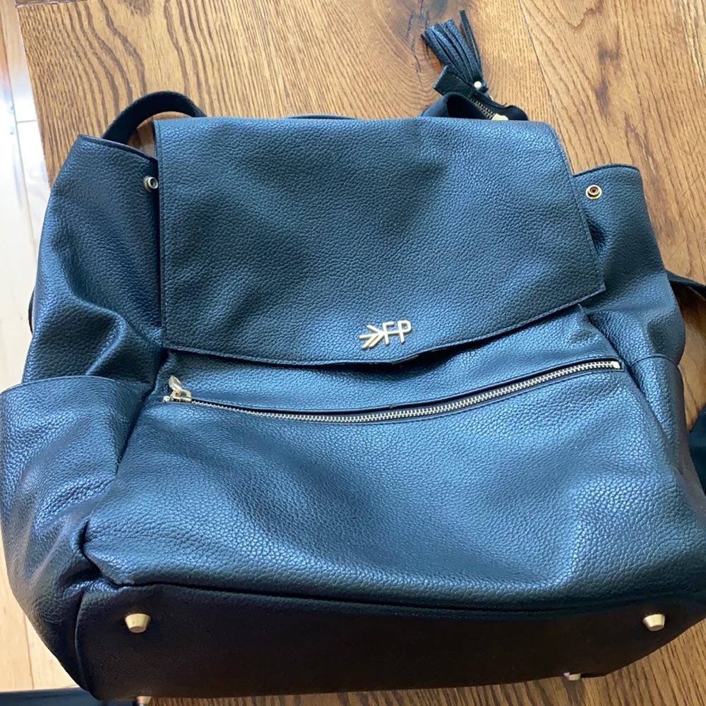 Used Freshly Picked Black leather diaper backpack